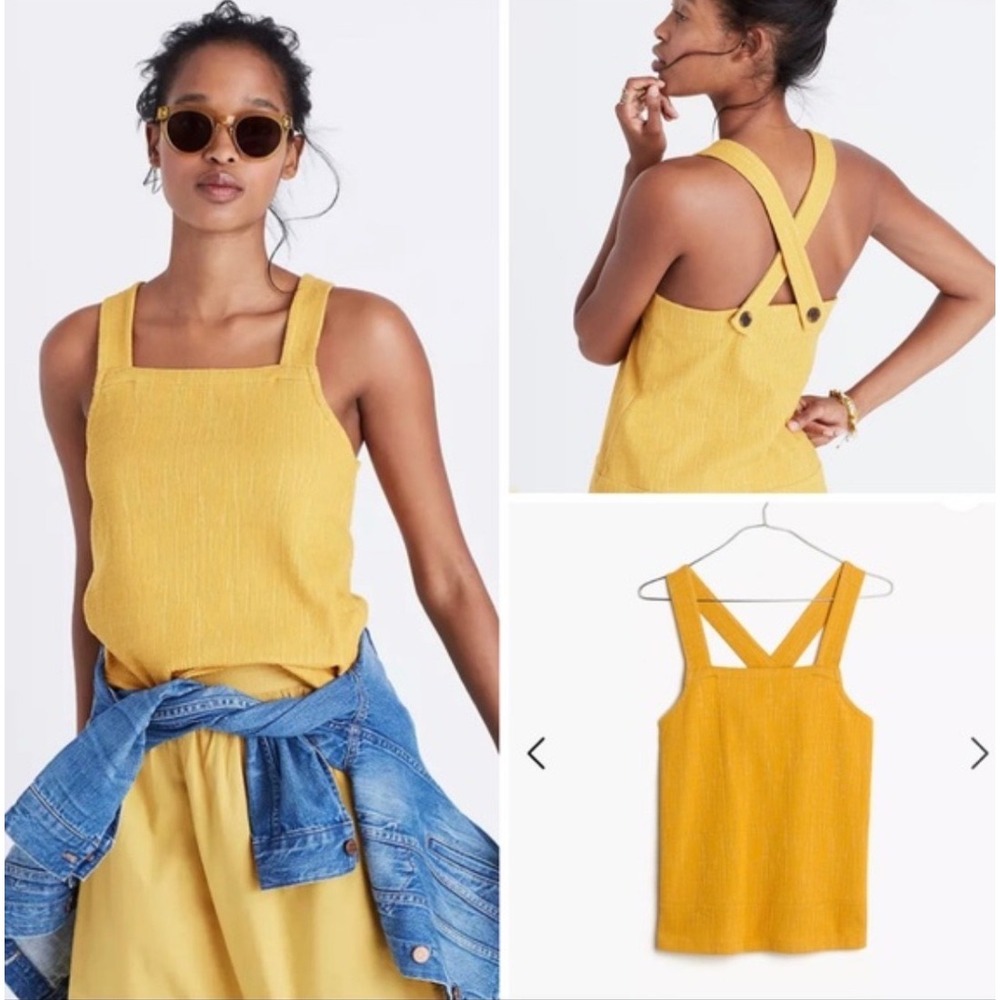Madewell Apron Cross Back Tank Top Honey Mustard Size Small Summer Twee